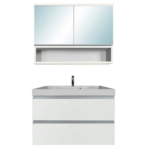 SOL 80 komplett fürdőszoba bútor 2 ajtós tükrös felső résszel, tükörfényes fehér